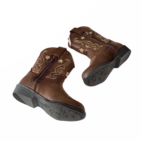 new Mia ☀︎ ︎Vegan Leather Cowboy Boots ☀︎︎ Cognac + Metallic Gold ☀︎ Toddler 5 - Picture 12 of 16
